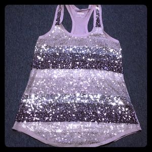 Express Purple Striped Glitter Tank Top Size Small